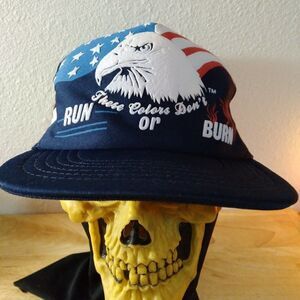 Vintage USA Eagle Colors Don't Run 3 Stripe Trucker Hat